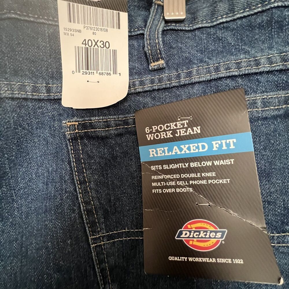 Dickies Mens Jeans 40 x 30 6 Pocket Workwear Double knee Relaxed Fit Denim NWT - Picture 4 of 5